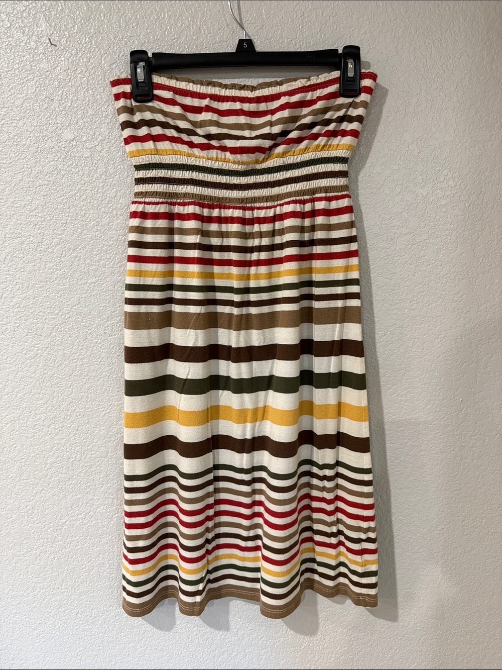 Striped Strapless Midi Dress in Earth Toned Colors